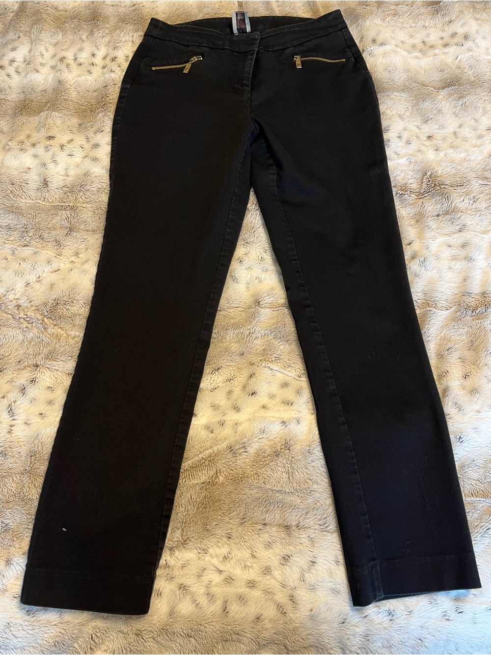Anne Klein Black Straight-Leg pants with Gold Zipper Accents